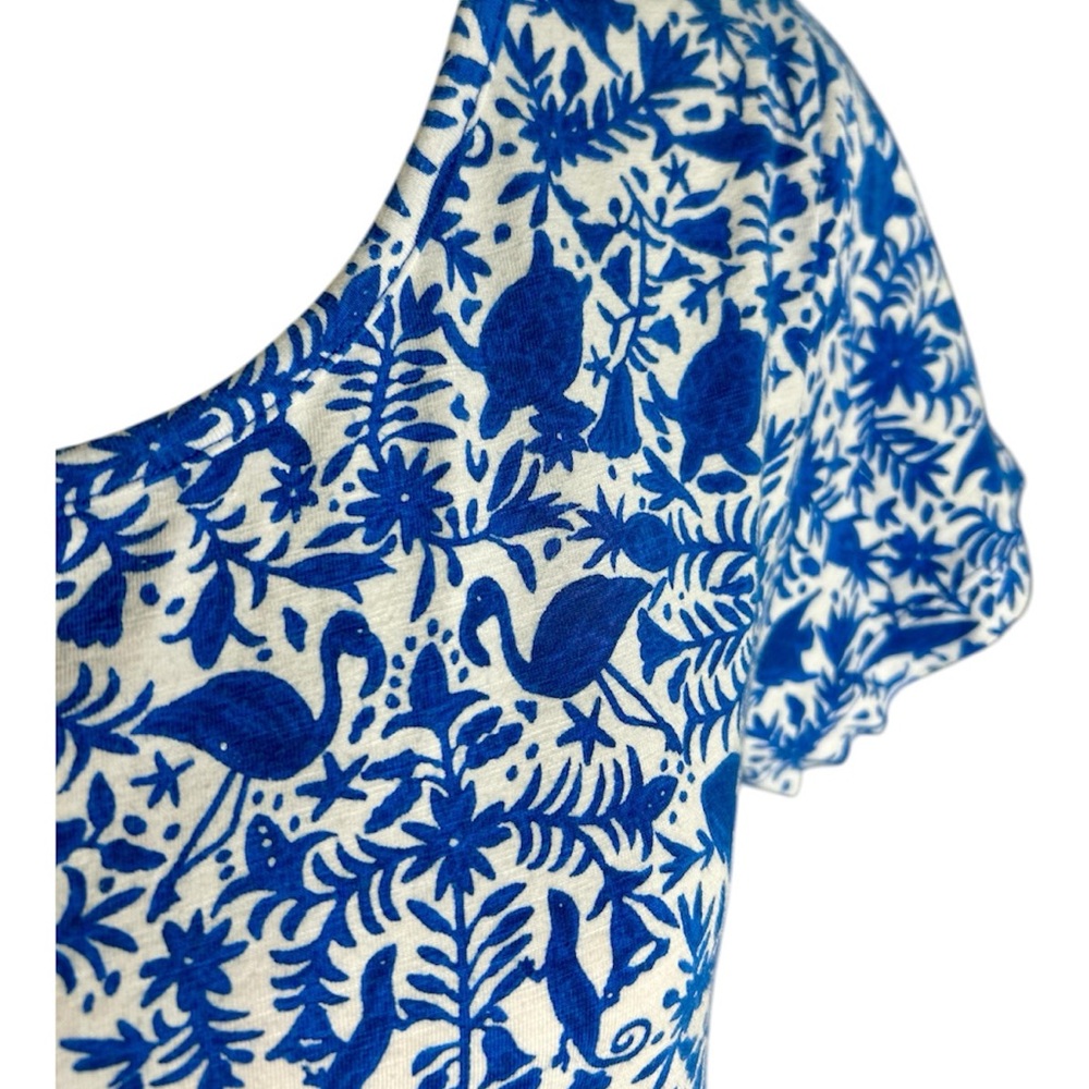 Vineyard Vines Blue White Cotton Dress Turtle Floral Preppy Summer Size M - Picture 5 of 6